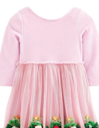 Mini Boden Girl's Velvet Tulle Christmas Applique Party Dress in Pink