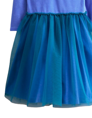 Mini Boden Girl's Velvet Tulle Applique Dress in Bluejay Festive Mice