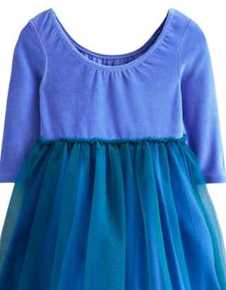 Mini Boden Girl's Velvet Tulle Applique Dress in Bluejay Festive Mice