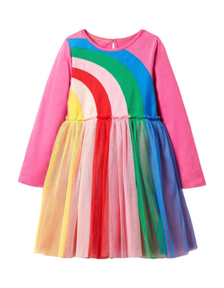 Mini Boden Girl's Long Sleeve Rainbow Tulle Dress in Multi