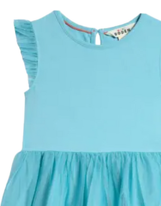 Mini Boden Girl's Applique Tulle Dress in Aqua Seahorse Blue