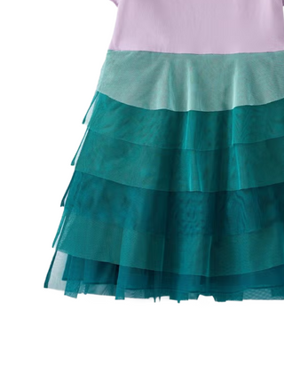 Girl's Short Sleeve Princess Ariel Tulle Dress in Ariel Multi