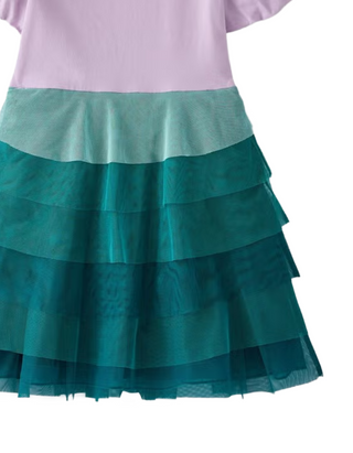 Girl's Short Sleeve Princess Ariel Tulle Dress in Ariel Multi