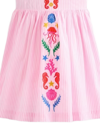 Mini Boden Girl's Harper Cotton Embroidered Cross-Back Dress in Pink Mermaid