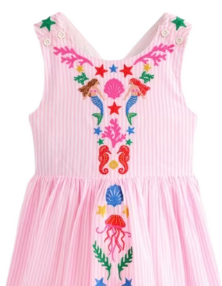 Mini Boden Girl's Harper Cotton Embroidered Cross-Back Dress in Pink Mermaid