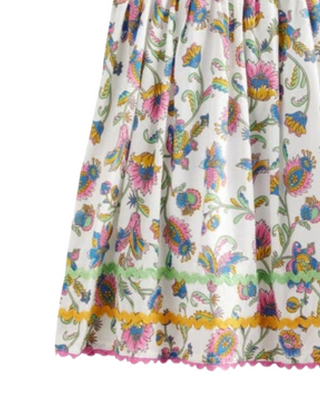 Mini Boden Girl's Bow Back Cotton Dress in Plum Blossom Summer Vine