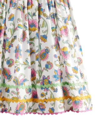 Mini Boden Girl's Bow Back Cotton Dress in Plum Blossom Summer Vine