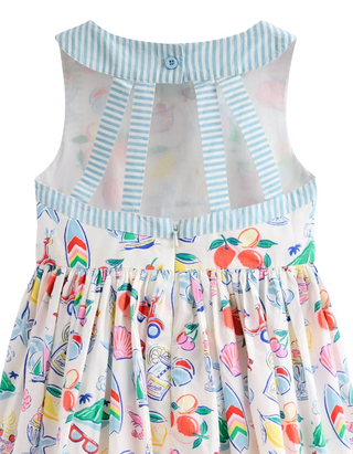 Mini Boden Girl's Harlow Back Detail Dress in Ivory Holiday Print
