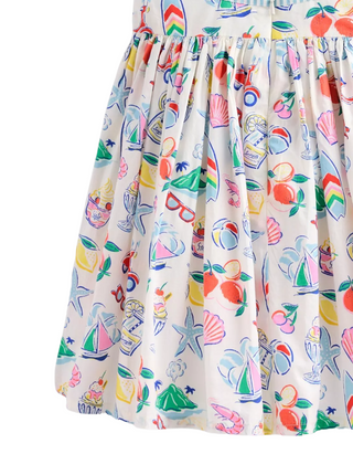 Mini Boden Girl's Harlow Back Detail Dress in Ivory Holiday Print