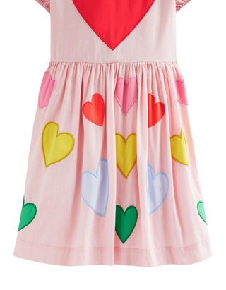 Mini Boden Girl's Puff Sleeve Heart Dress in Light Pink Hearts