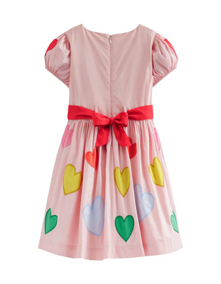 Mini Boden Girls' Puff Sleeve Heart Dress in Light Pink Hearts (Imperfect)