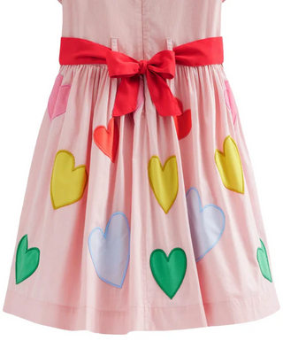 Mini Boden Girls' Puff Sleeve Heart Dress in Light Pink Hearts (Imperfect)