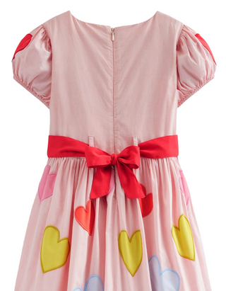 Mini Boden Girl's Puff Sleeve Heart Dress in Light Pink Hearts