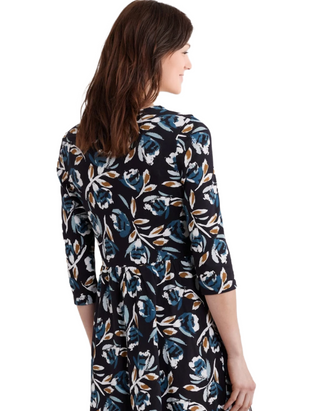 Women's Emily Waisted Dress in Black Feather Flower Onyx