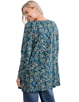 Women's Screenprint Long Sleeve A-Line Tunic in Artist Marks Maritime