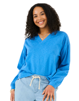 Women's Gigi V Neck Sweatshirt in Mid Blue