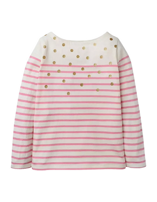 Mini Boden Girl's Long Sleeve Everyday Breton Top in Ivory/Lilac Gold Spot