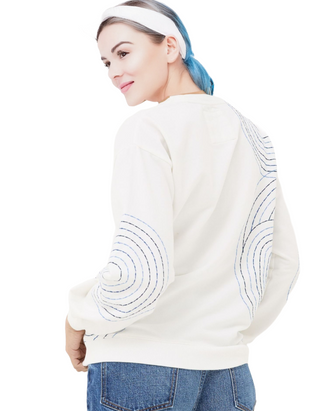 Women's Long Sleeve Alex Natural Embroidered Sweatshirt in White