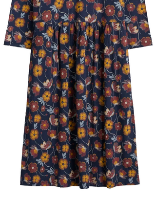 Women's 3/4 Sleeve Brush Drawing Dress in Tapestry Bloom Navy
