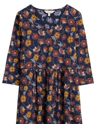 Women's 3/4 Sleeve Brush Drawing Dress in Tapestry Bloom Navy