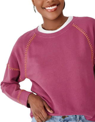 Women’s Long Sleeve Contrast Stitch Sweatshirt in Fuchsia Pink Stitch