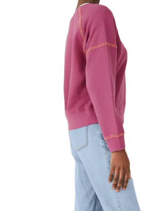 Women’s Long Sleeve Contrast Stitch Sweatshirt in Fuchsia Pink Stitch