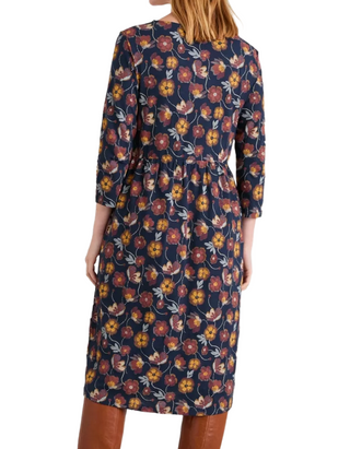 Women's 3/4 Sleeve Brush Drawing Dress in Tapestry Bloom Navy