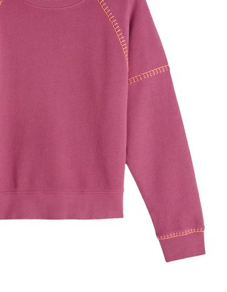 Women’s Long Sleeve Contrast Stitch Sweatshirt in Fuchsia Pink Stitch