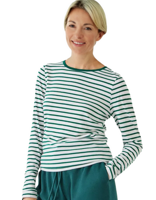Women's Anna Stripe Crew Neck T-Shirt in White Green