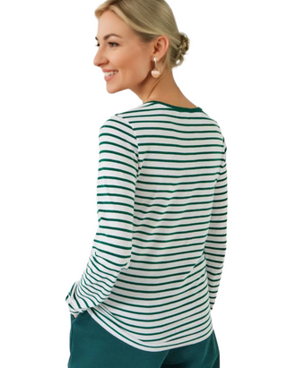 Women's Anna Stripe Crew Neck T-Shirt in White Green