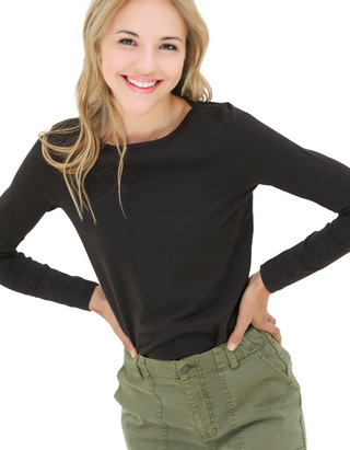 Women's Long Sleeve Organic Cotton Bree T-Shirt in Black