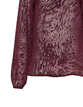 Women's Tall Animal Burnout Tie Blouse in Burgundy Red (IMPERFECT)