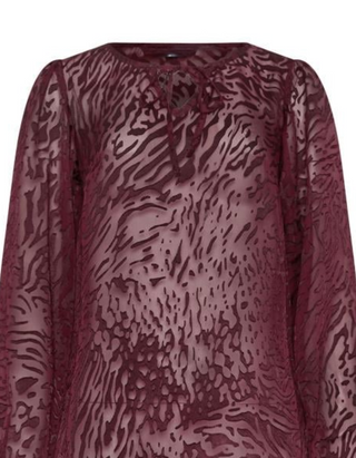 Women's Tall Animal Burnout Tie Blouse in Burgundy Red (IMPERFECT)