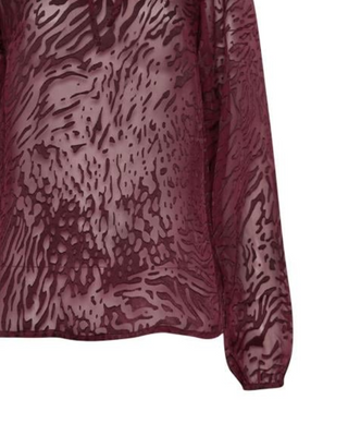 Women's Tall Animal Burnout Tie Blouse in Burgundy Red (IMPERFECT)