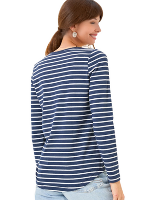 Women's Long Sleeve Breton Top in Navy (Imperfect)