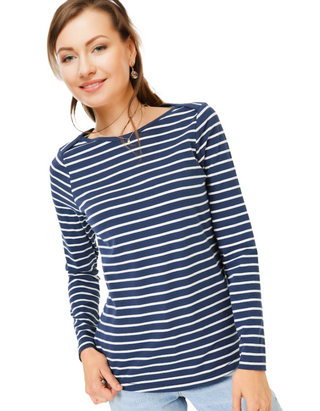 Women's Long Sleeve Breton Top in Navy (Imperfect)