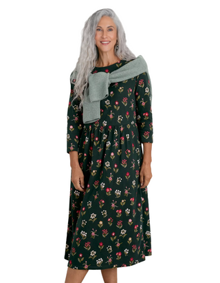 Women's 3/4 Sleeve Sea Strewn Midi Dress in Bunch Floral Tehidy