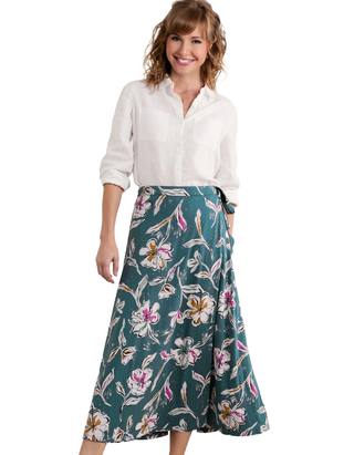 Women's Regular Crellow Wrap Skirt in Linework Floral Pool