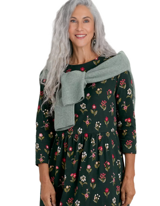 Women's 3/4 Sleeve Sea Strewn Midi Dress in Bunch Floral Tehidy