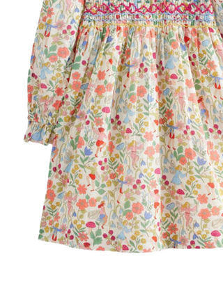 Mini Boden Girl's Cosy Smocked Dress in Vanilla White Fairies
