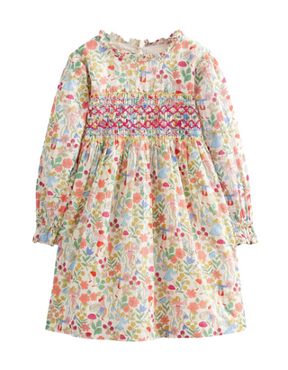 Mini Boden Girl's Cosy Smocked Dress in Vanilla White Fairies