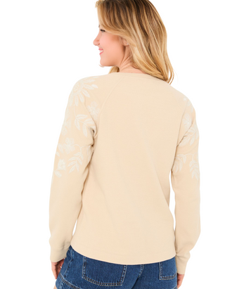 Women's Ellie Natural Embroidered Crew Sweatshirt in Ivory