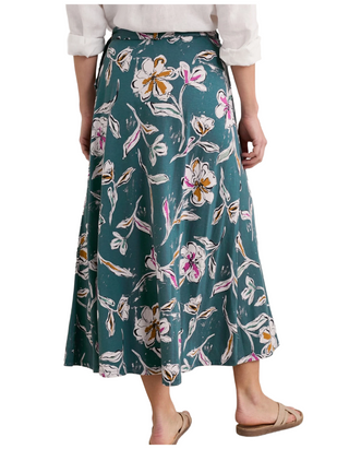 Women's Regular Crellow Wrap Skirt in Linework Floral Pool