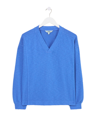 Women's Long Sleeve Gigi  V Neck Sweatshirt in Mid Blue