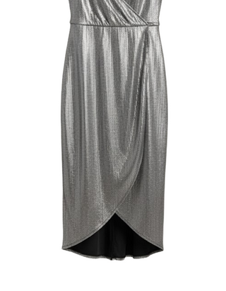 Metallic Silver Shimmer Wrap Midi Dress Silver