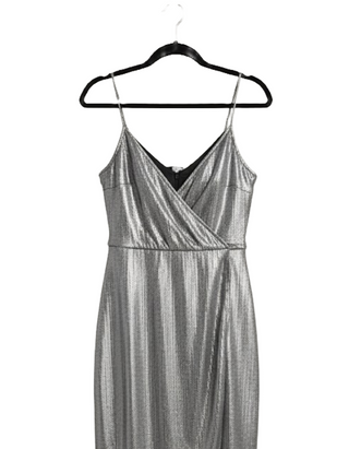 Metallic Silver Shimmer Wrap Midi Dress Silver