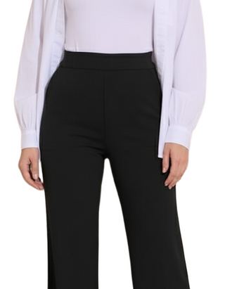 Women's Jersey Wide Leg Textured Trousers in Black