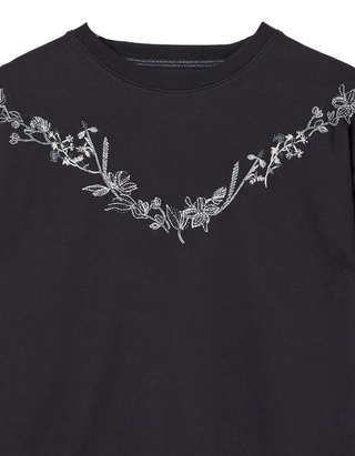 Women's Long Sleeve Embroidered Crew Sweat Top in Black (Imperfect)