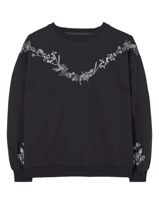 Women's Long Sleeve Embroidered Crew Sweat Top in Black (Imperfect)