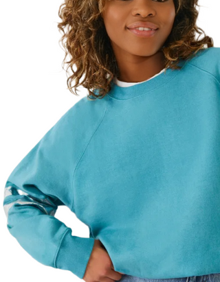 Women's Metallic Stripe Relaxed Sweatshirt in Blue